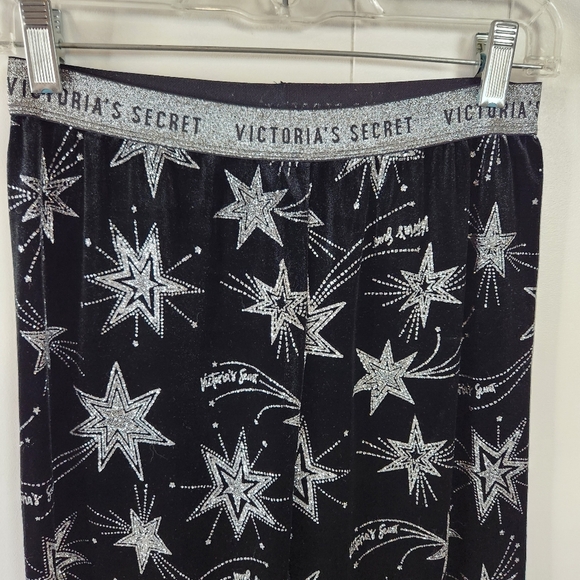 Victoria Secret Black Velvet Leggings Shooting Stars Glitter Pants Size Medium - Picture 6 of 9